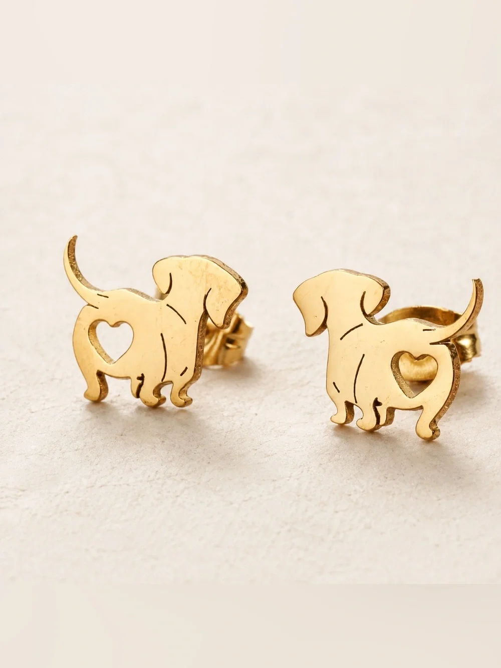 Gold Dog Heart Stud Earrings - Pet Lover Jewelry